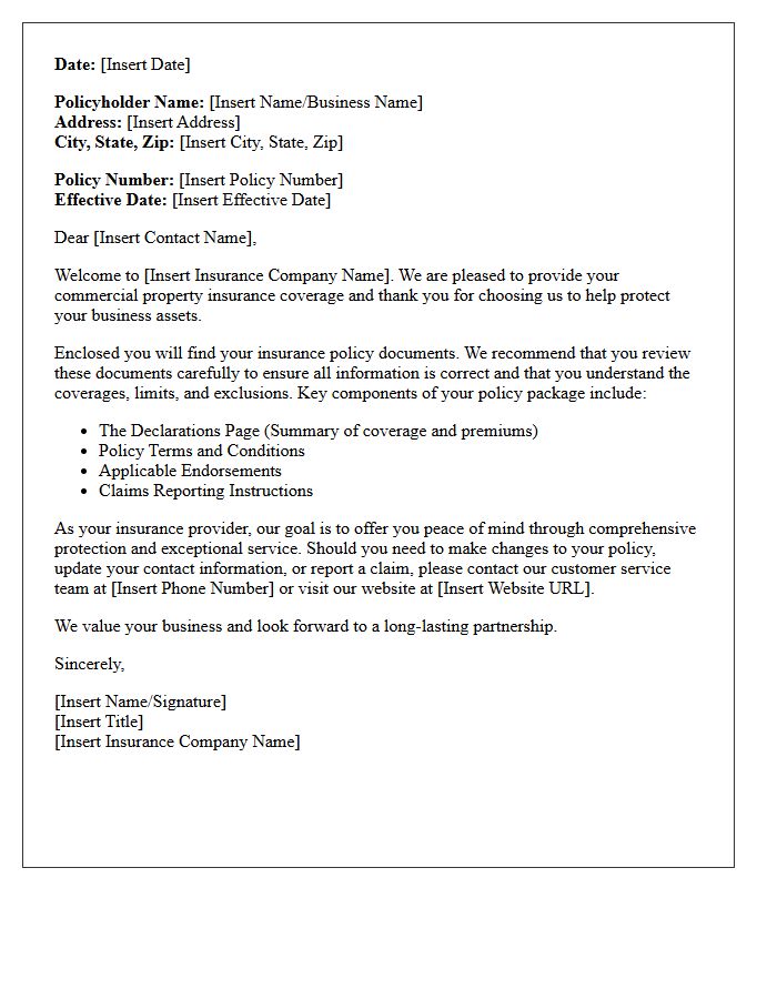 Welcome to Your Commercial Property Insurance Policy Letter