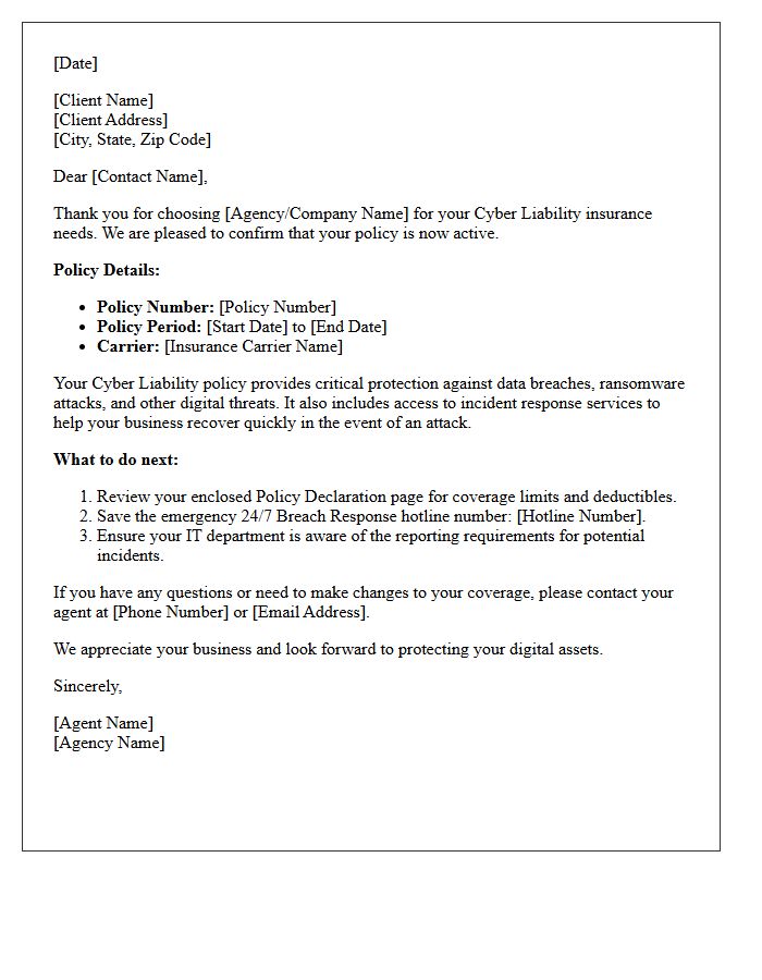 Cyber Liability Commercial Policy Welcome Letter
