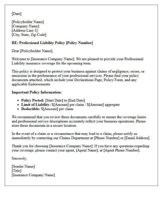 Professional Liability Commercial Policy Welcome Letter