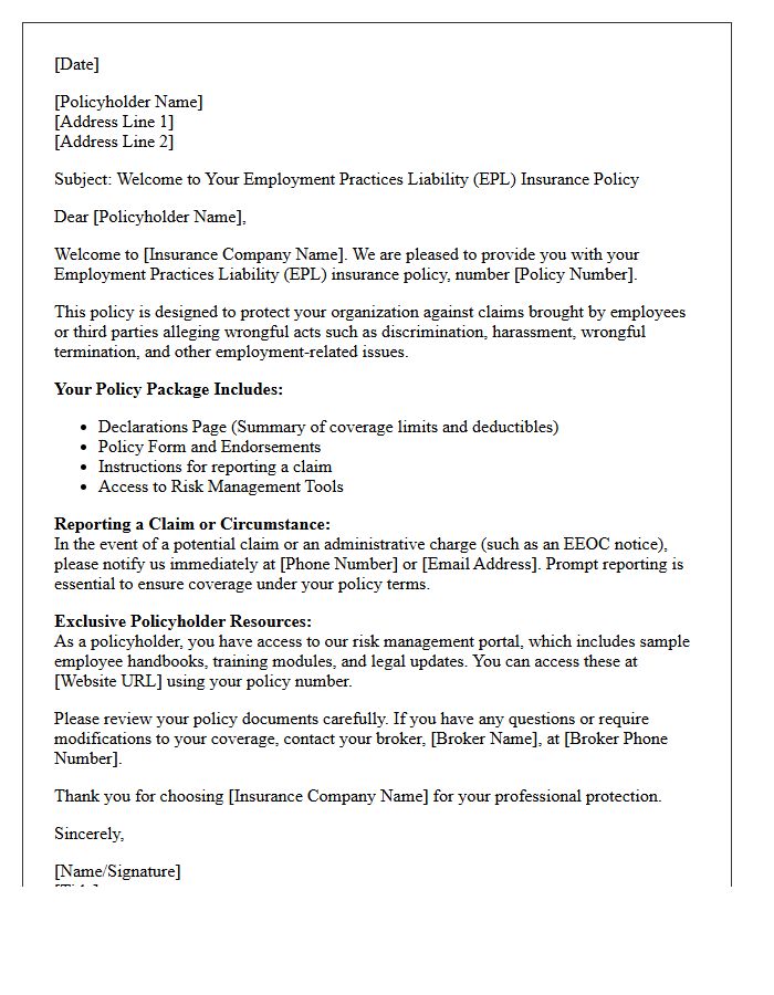 Employment Practices Liability Welcome Letter