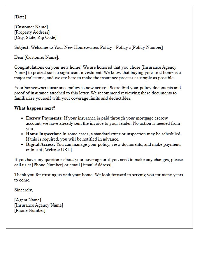 First-Time Buyer Welcome To Your New Homeowners Policy Letter