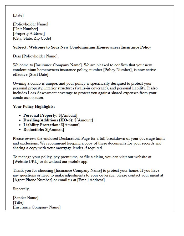 Condominium Welcome To Your New Homeowners Policy Letter