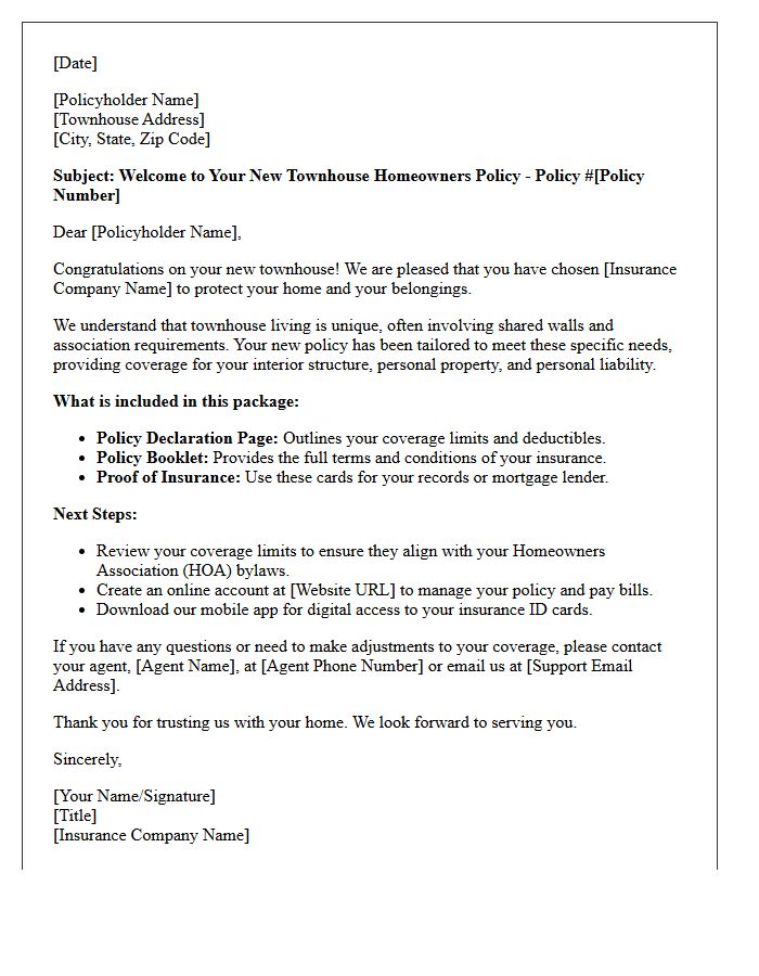 Townhouse Welcome To Your New Homeowners Policy Letter