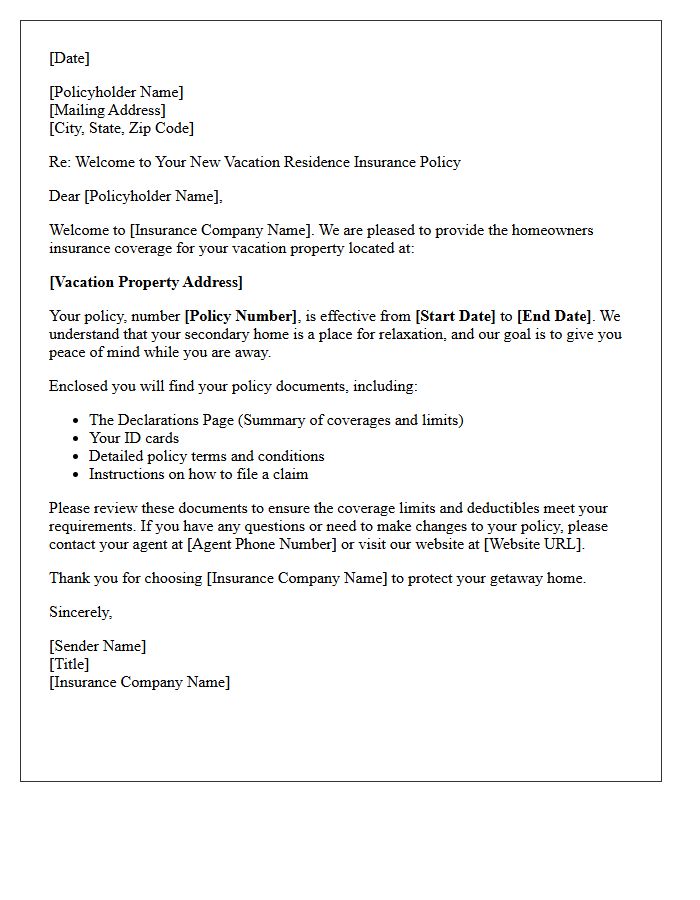 Vacation Residence Welcome To Your New Homeowners Policy Letter