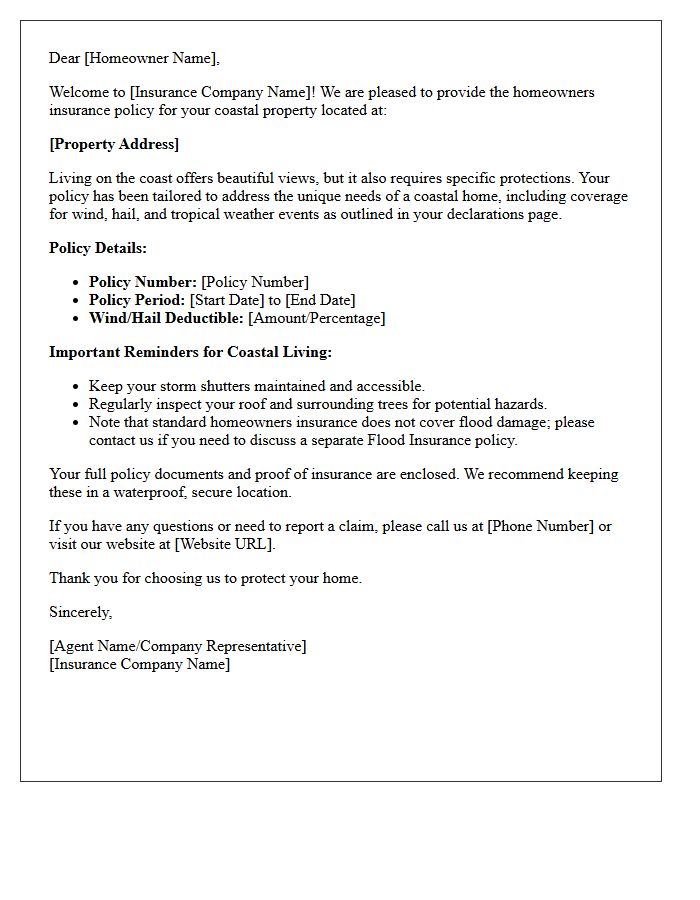 Coastal Property Welcome To Your New Homeowners Policy Letter