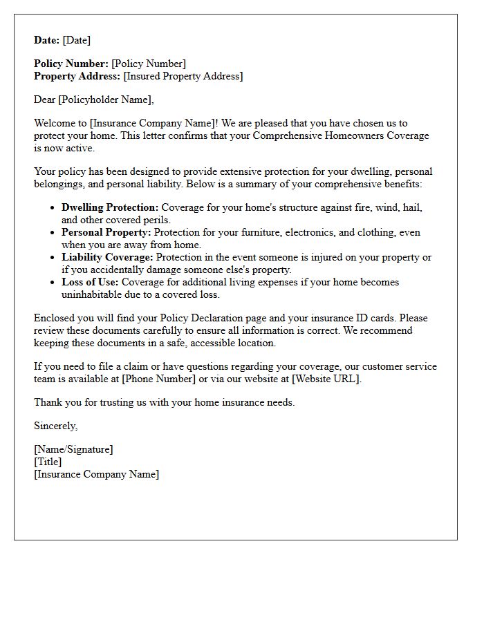 Comprehensive Coverage Welcome To Your New Homeowners Policy Letter
