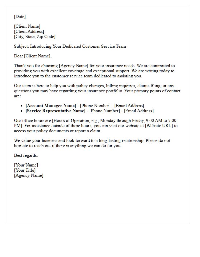 Introduction to Our Insurance Agency Customer Service Team Letter