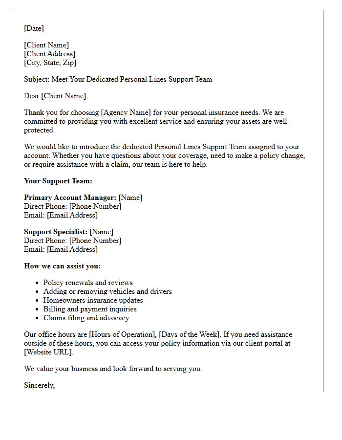 Meet Your Dedicated Personal Lines Support Team Letter