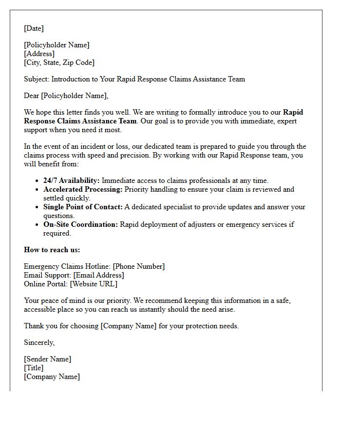 Introduction to Our Rapid Response Claims Assistance Team Letter