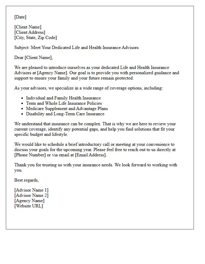 Meet Your Dedicated Life and Health Insurance Advisors Letter