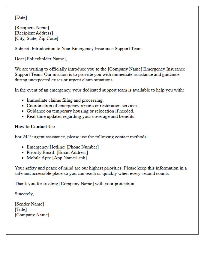 Introduction to Our Emergency Insurance Support Team Letter