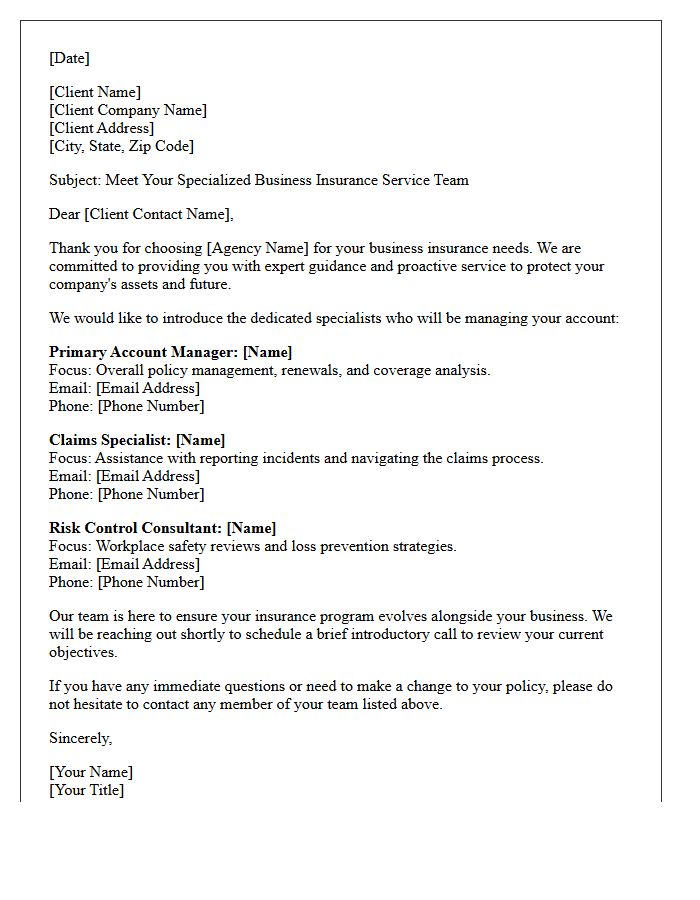 Meet Your Specialized Business Insurance Service Representatives Letter