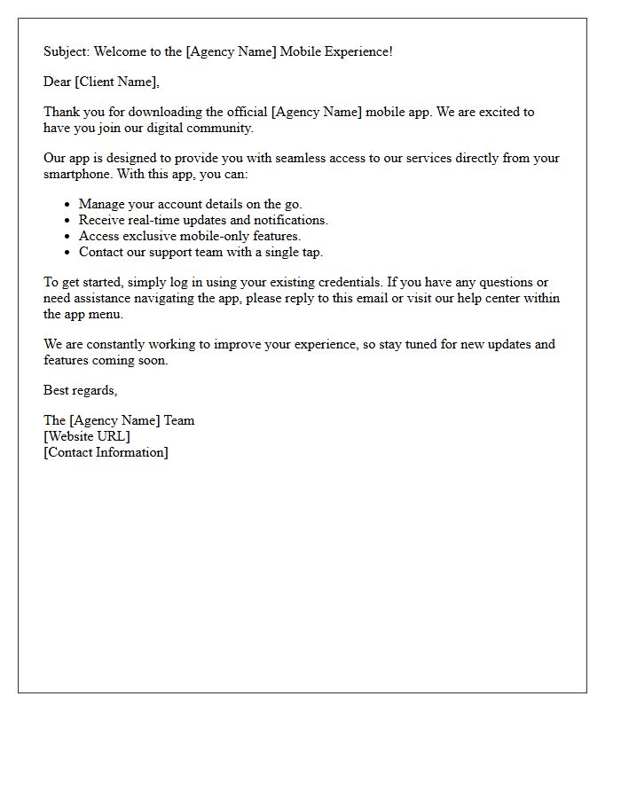 Welcome Letter for Downloading Our New Agency Mobile App