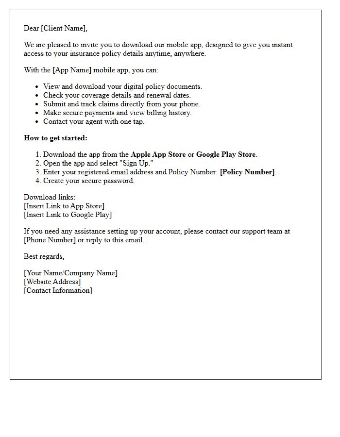 Client Invitation Letter to Access Your Insurance Policy via Mobile App