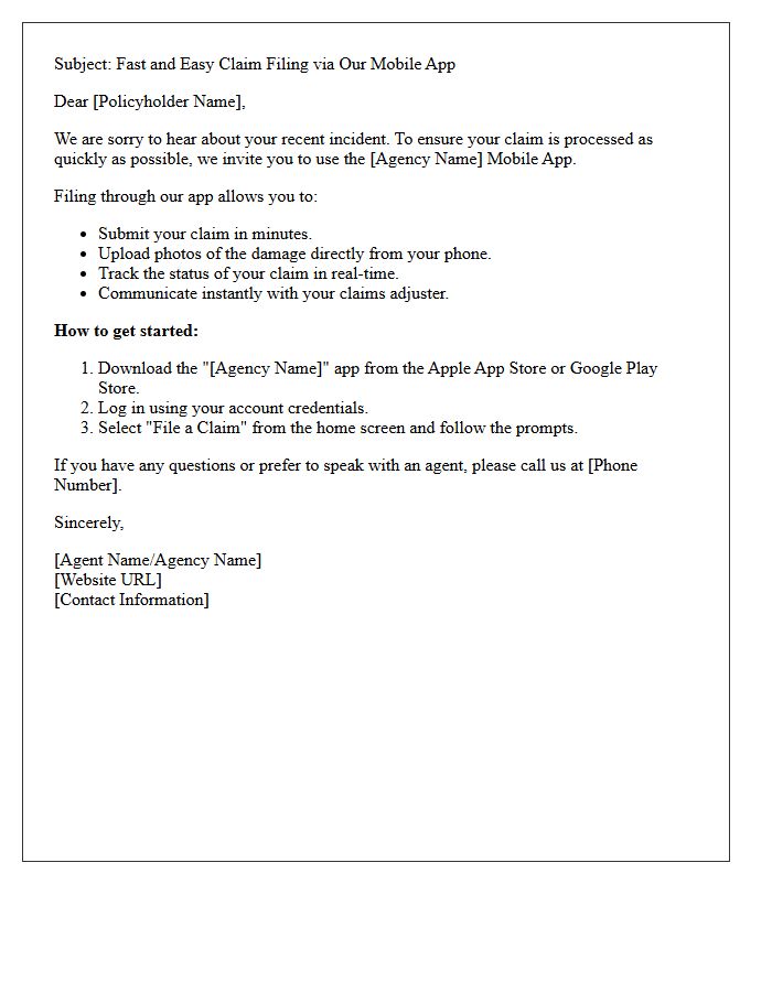 Quick Claim Filing Letter Using Our Agency Mobile App