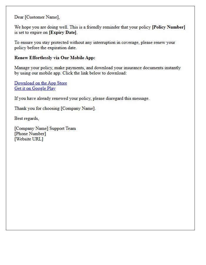 Policy Renewal Reminder Letter and Mobile App Download Link