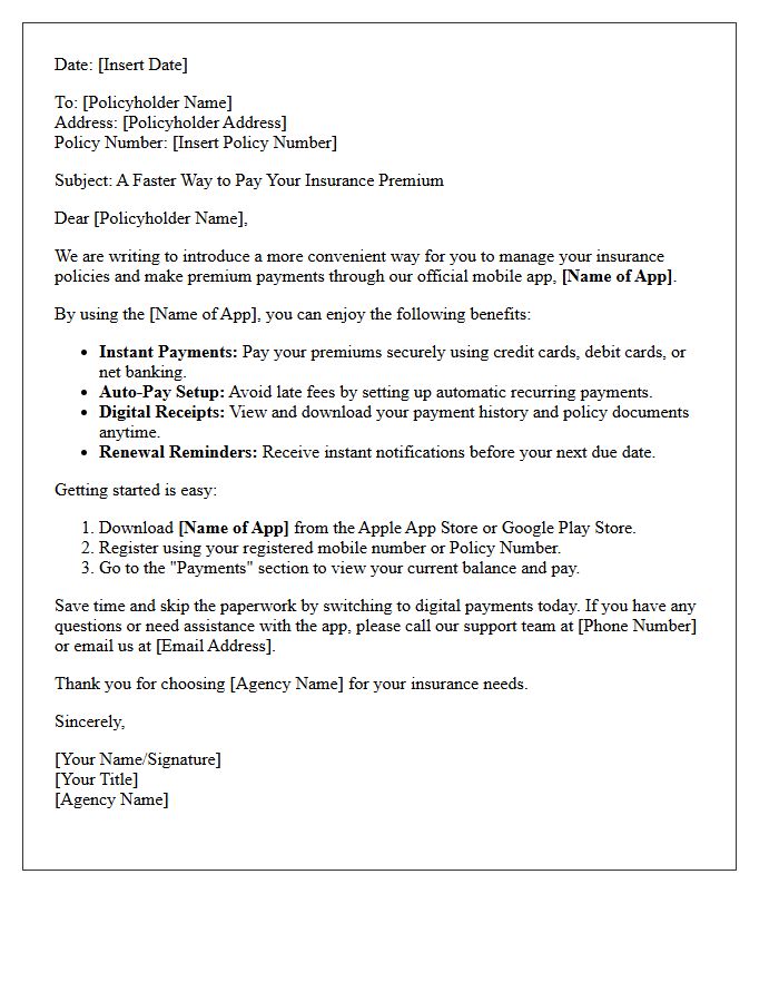 Premium Payment Convenience Letter via Our Insurance Agency App