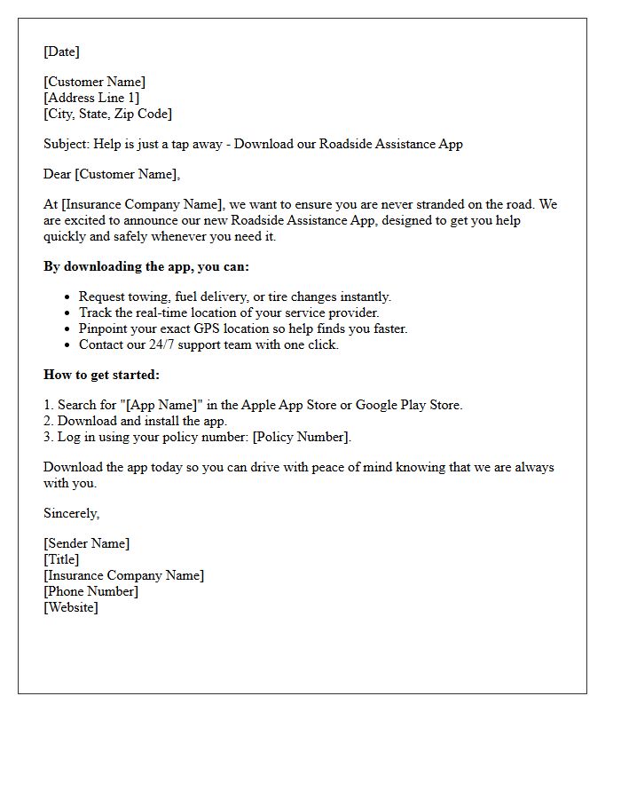Auto Insurance Customer Letter for Downloading Our Roadside Assistance App
