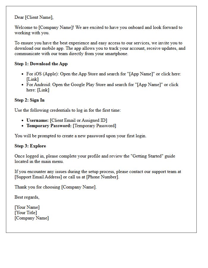 New Client Onboarding Letter with Mobile App Download Instructions