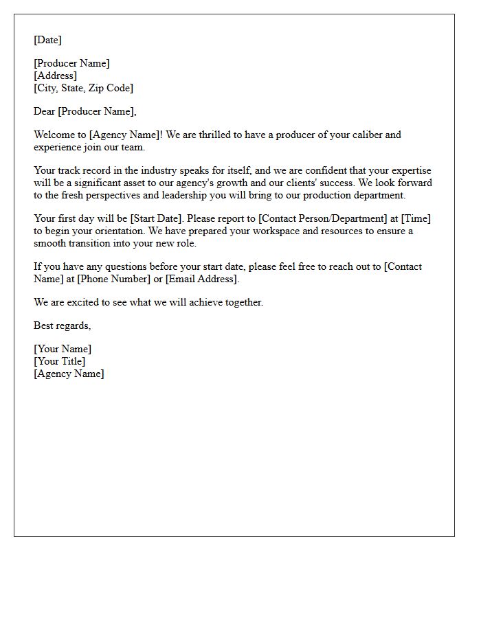 Welcome Letter for an Experienced Producer Joining the Agency