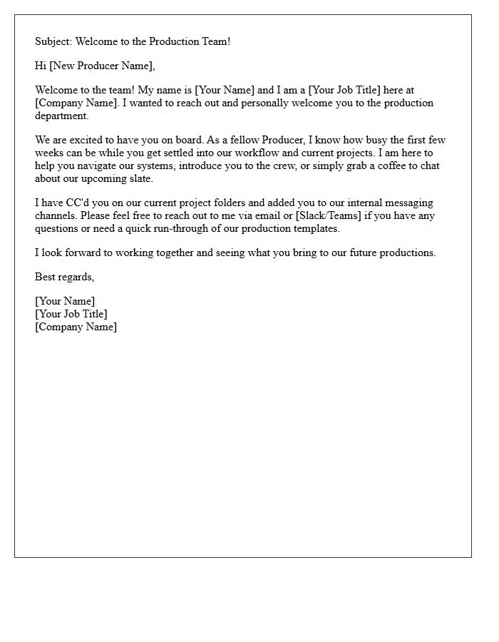 Peer-to-Peer Welcome Letter for the New Producer