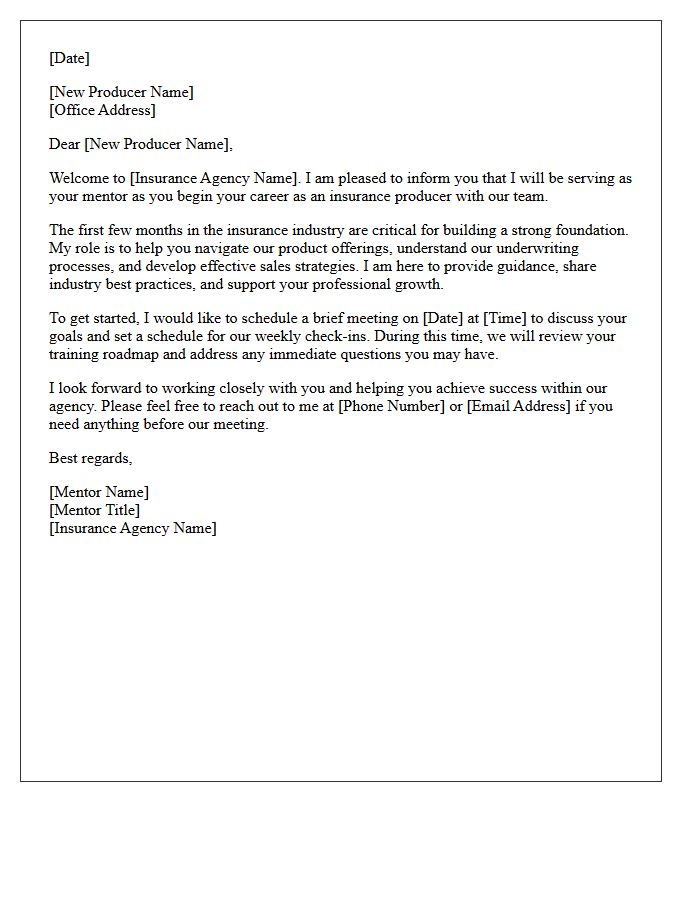 Mentorship Welcome Letter for the New Insurance Producer