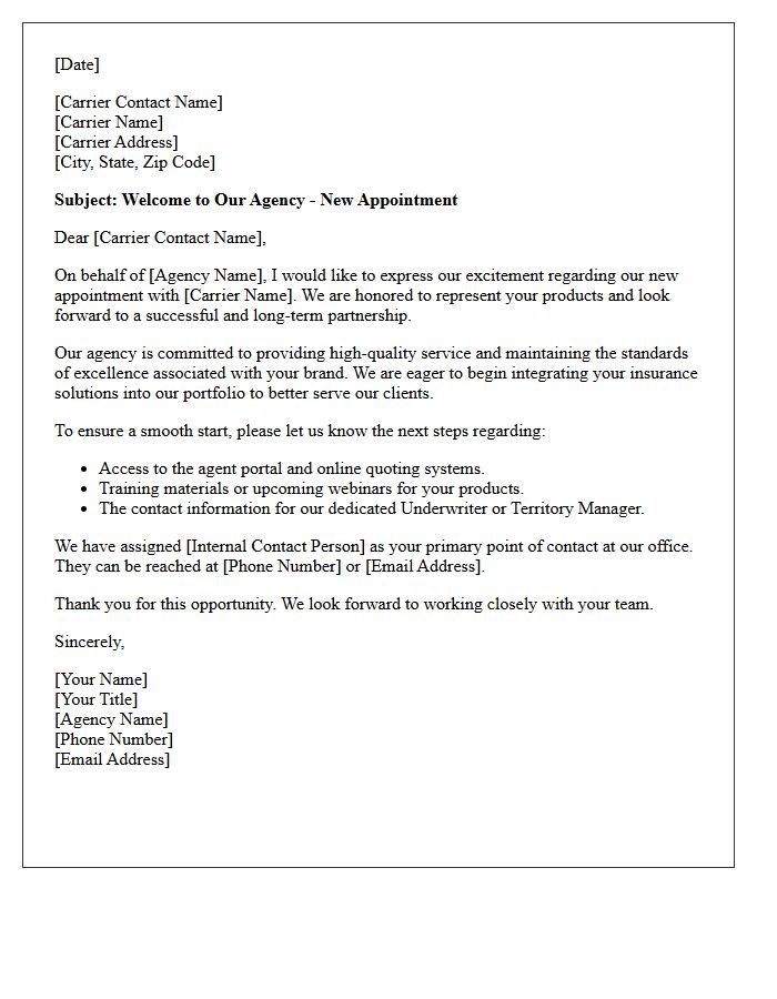 Welcome Letter to Your New Carrier Appointments