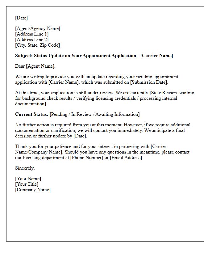 Pending Carrier Appointment Status Update Letter