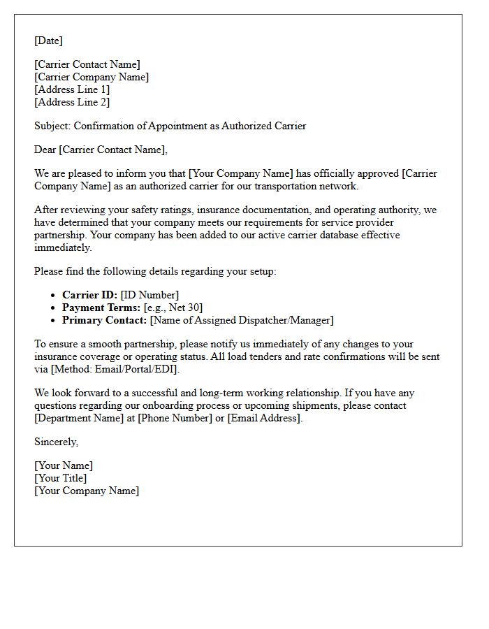 Successful Carrier Appointment Confirmation Letter