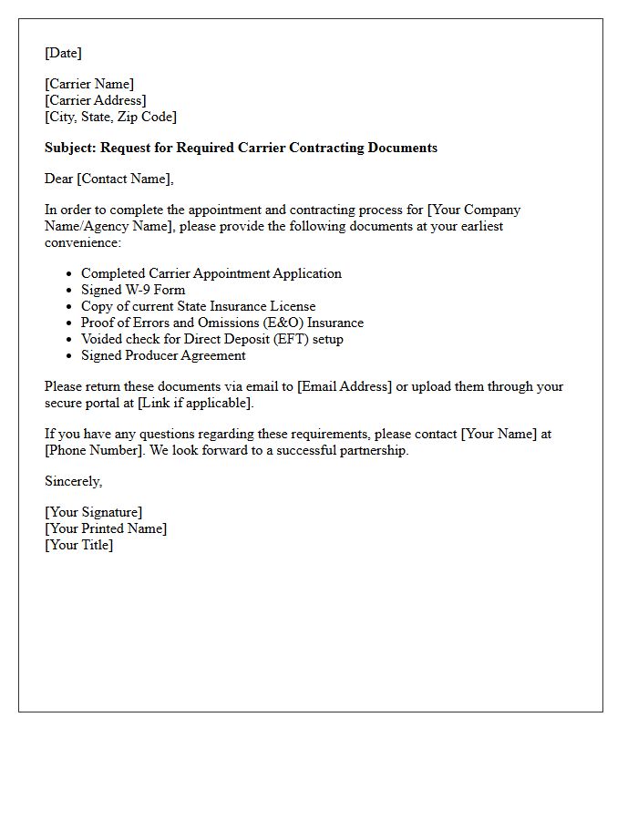 Required Carrier Contracting Documents Letter