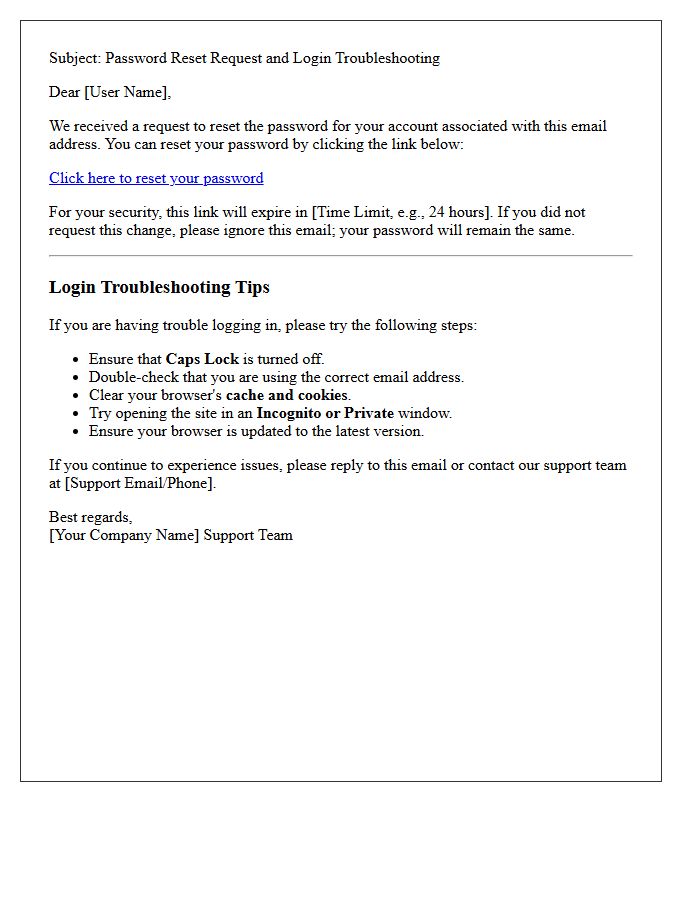 Password Reset and Login Troubleshooting Letter