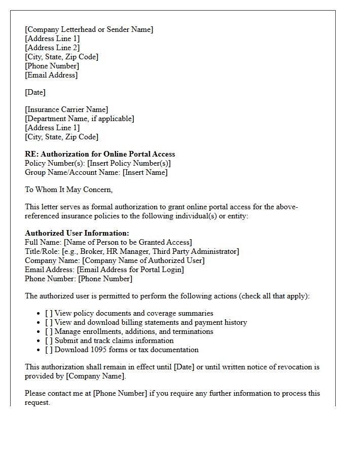 Insurance Carrier Portal Access Authorization Letter