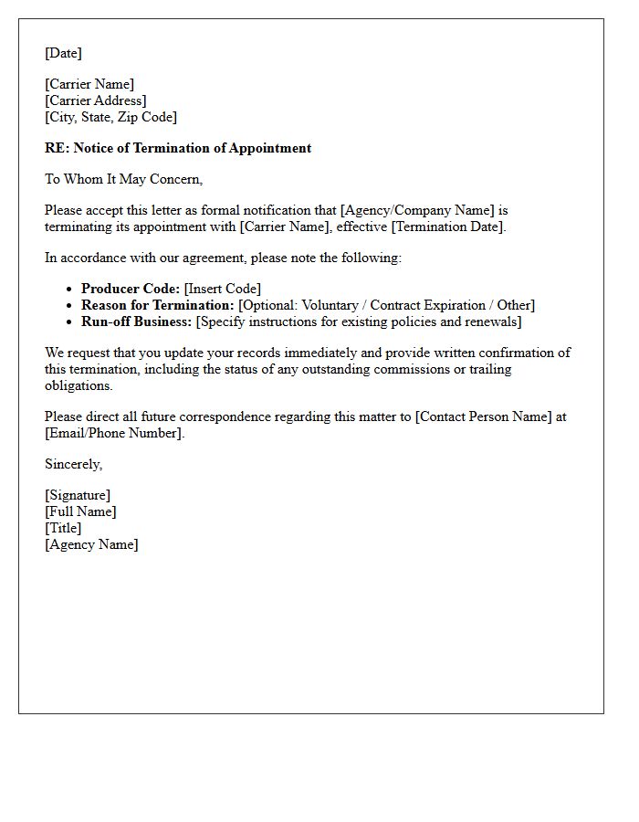 Carrier Appointment Termination Notice Letter