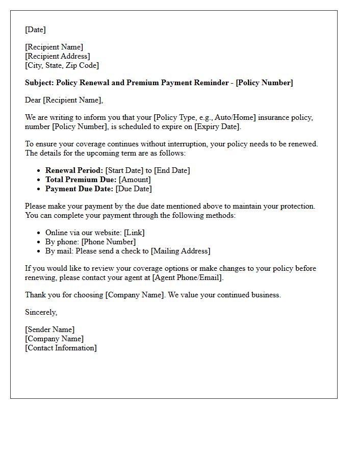 Policy Renewal And Upcoming Premium Payment Reminder Letter