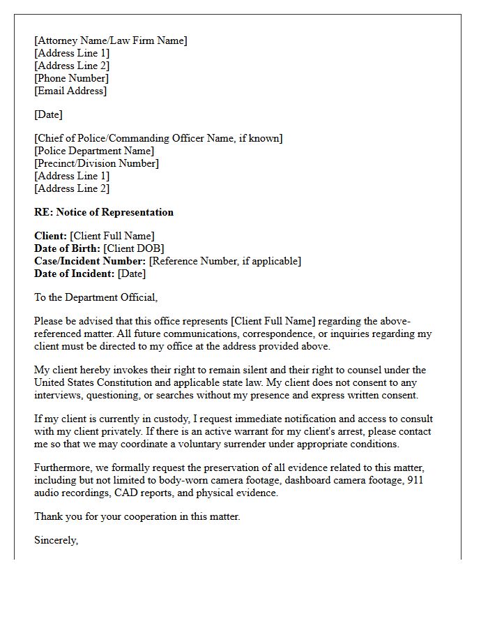 Letter of Representation to Local Police Department