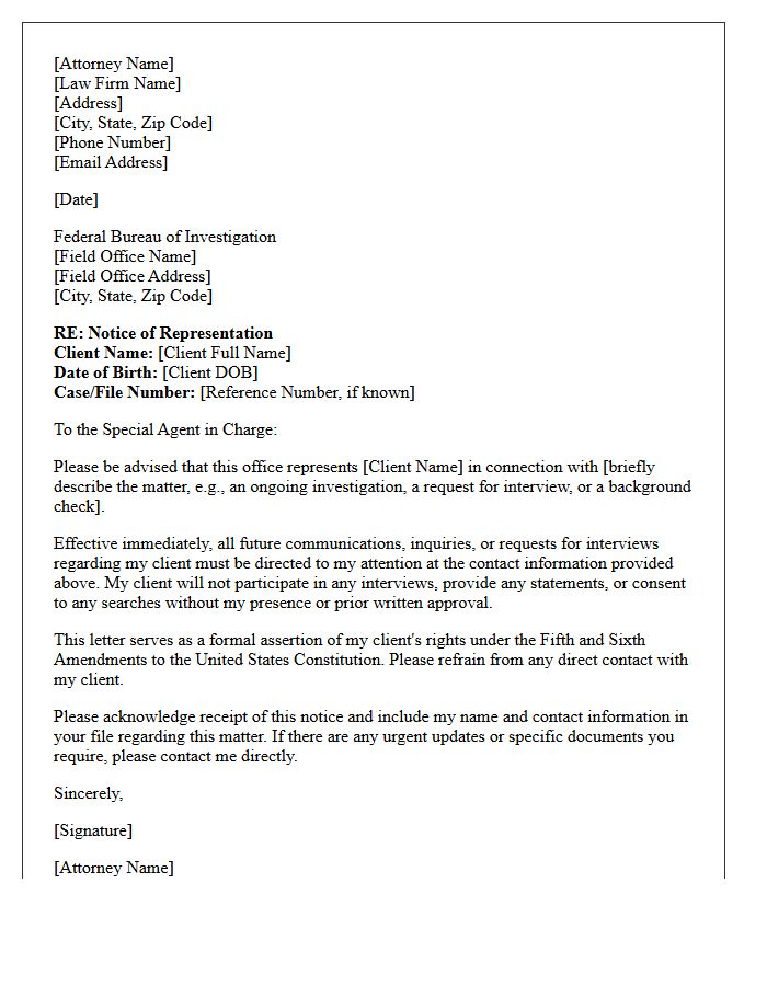 Letter of Representation to the Federal Bureau of Investigation