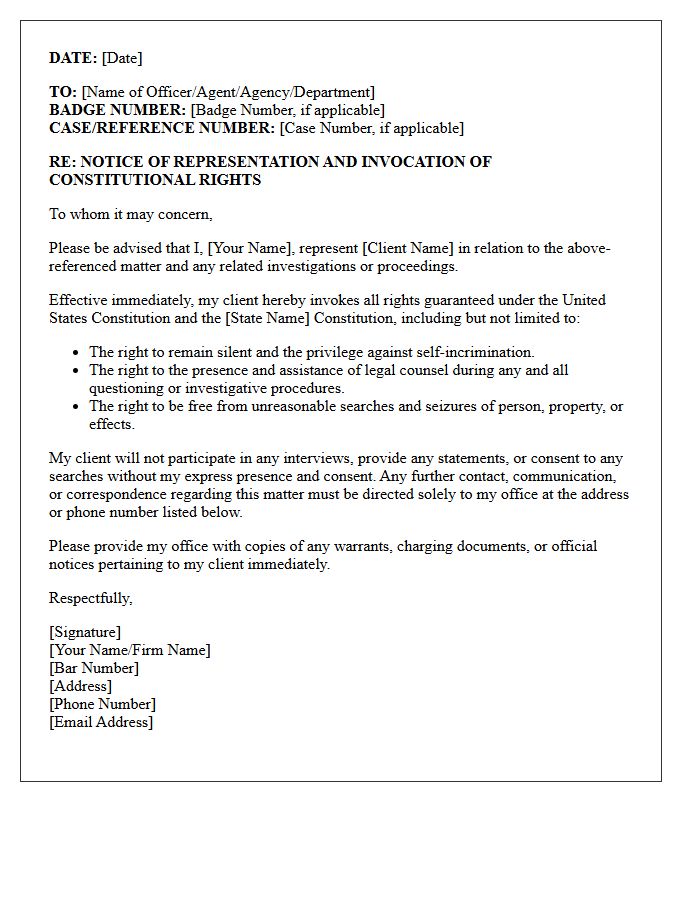 Letter of Representation and Invocation of Constitutional Rights