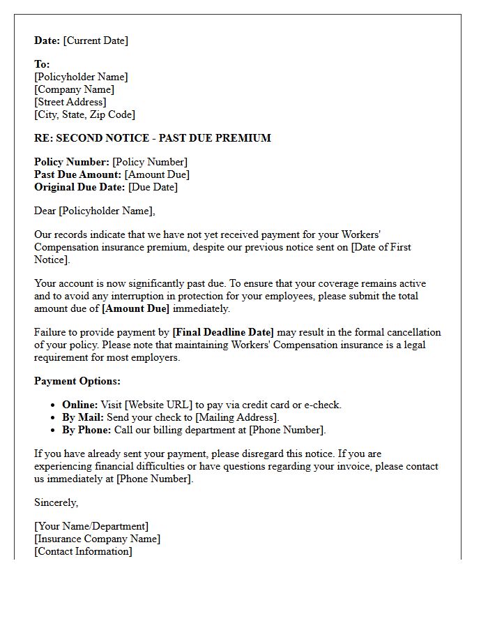 Second Notice of Past Due Workers Compensation Premium Letter