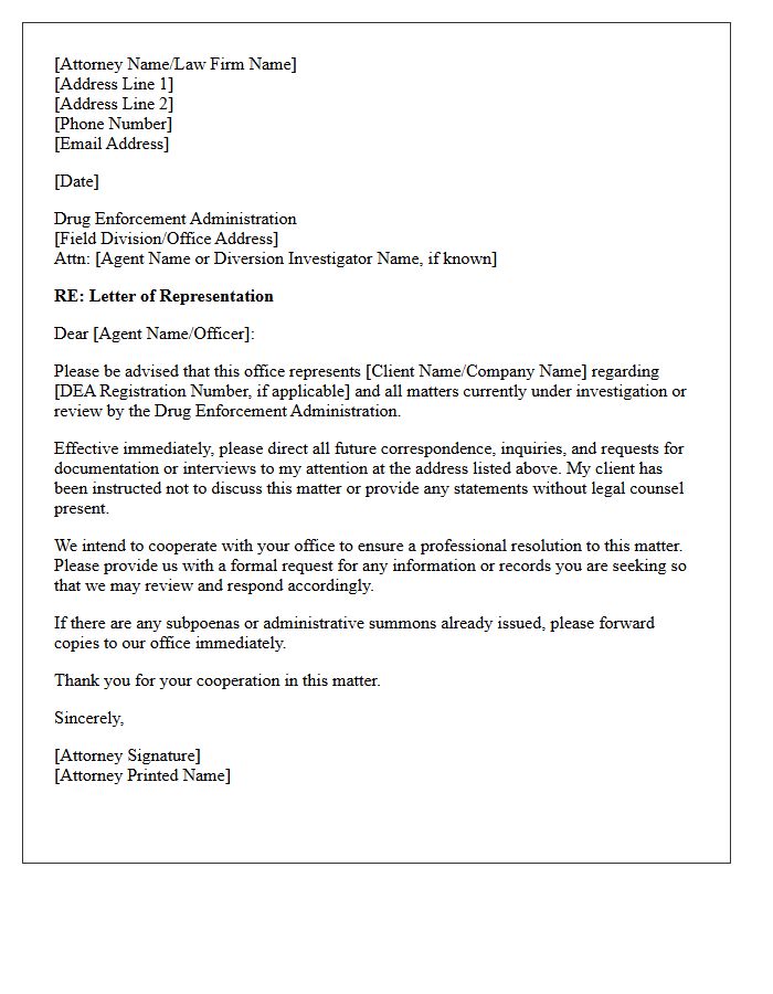 Letter of Representation to the Drug Enforcement Administration