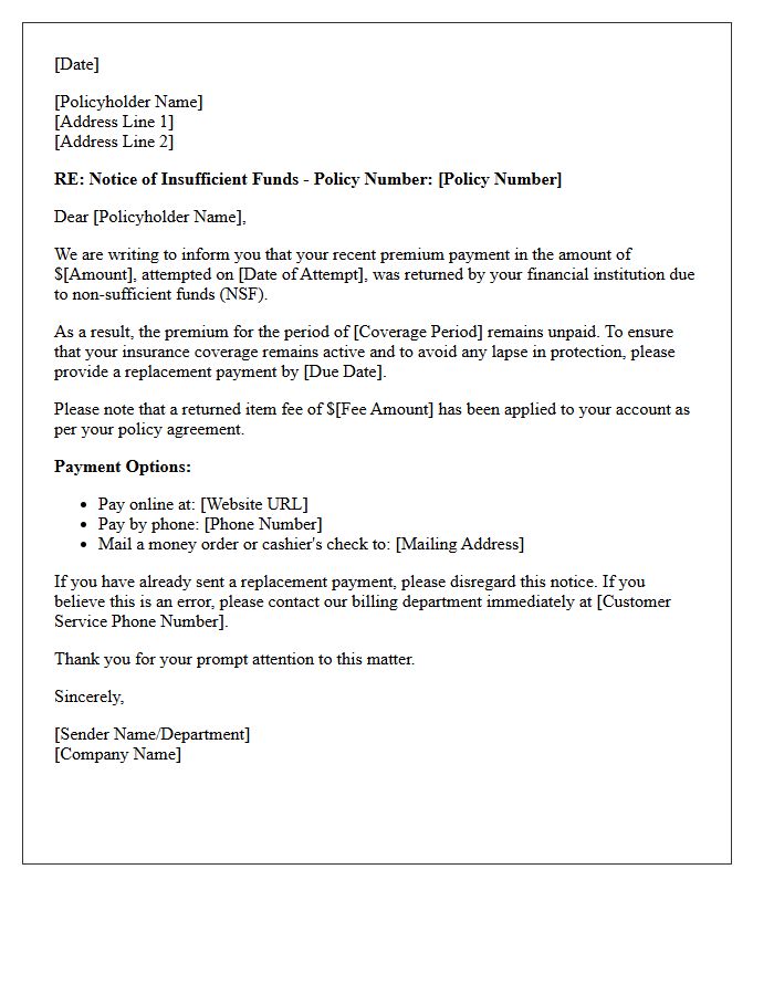 First Notice Of Insufficient Funds Premium Payment Letter