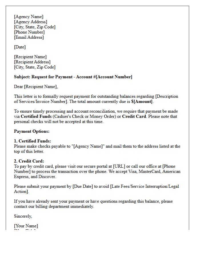 Agency Request For Certified Funds Or Credit Card Payment Letter