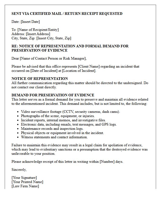 Letter of Representation and Request for Preservation of Evidence