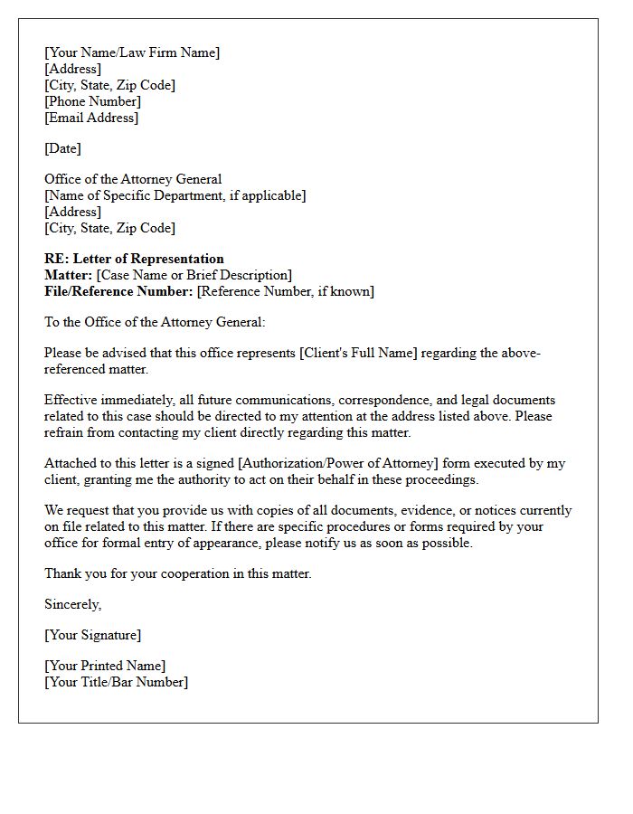 Letter of Representation to the State Attorney General Office