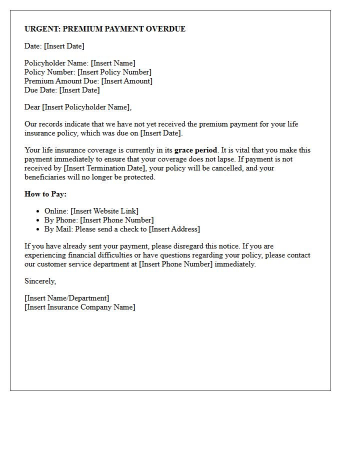 Urgent Premium Due Life Insurance Notice Letter