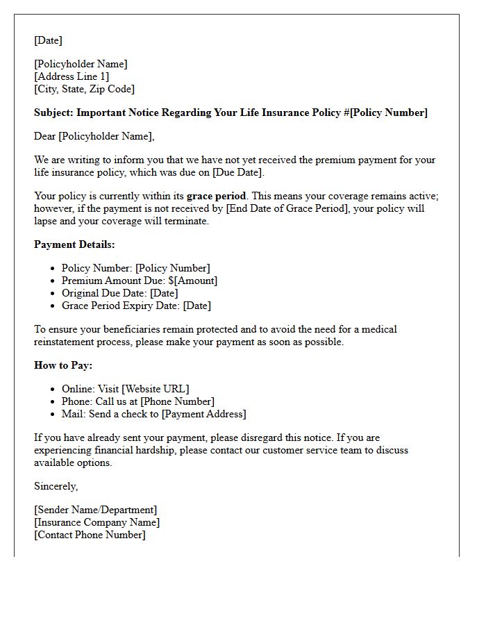 Grace Period Life Insurance Premium Reminder Letter