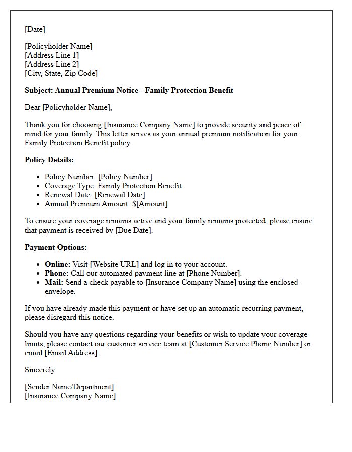Family Protection Benefit Annual Premium Letter