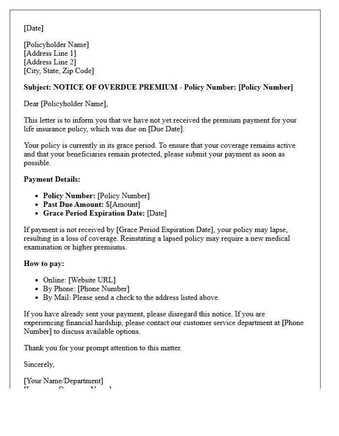 Overdue Life Insurance Premium Payment Letter