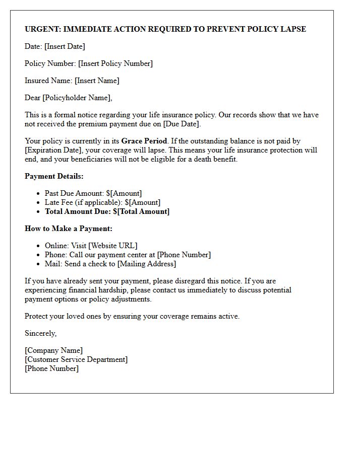 Urgent Life Insurance Policy Lapse Warning Letter