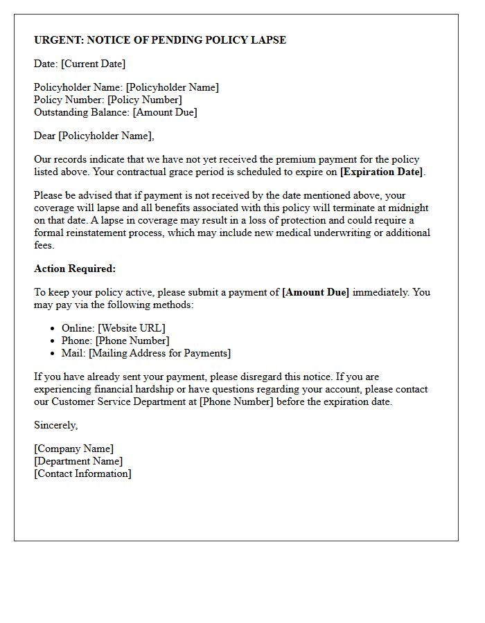 Grace Period Expiration and Pending Lapse Letter