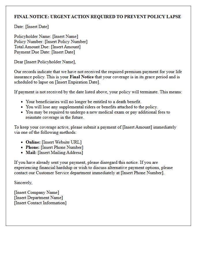 Final Notice of Imminent Life Insurance Lapse Letter